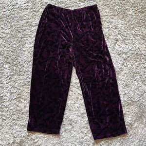 Vintage Coldwater Creek Pants Velvet Straight Leg Pull-on Sz PXL Purple Whimsy